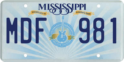 MS license plate MDF981