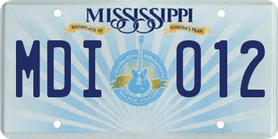 MS license plate MDI012