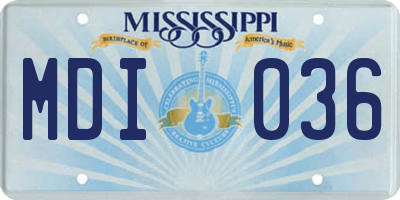 MS license plate MDI036