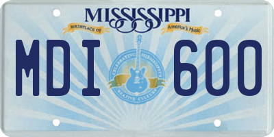 MS license plate MDI600