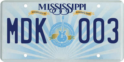 MS license plate MDK003