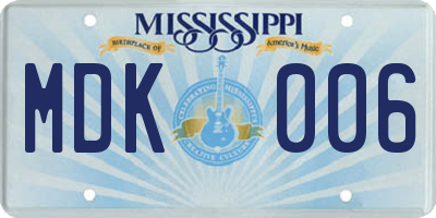 MS license plate MDK006