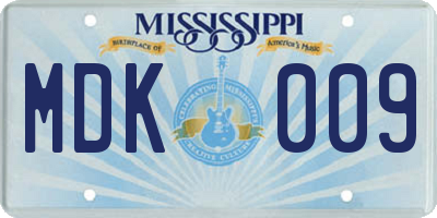 MS license plate MDK009
