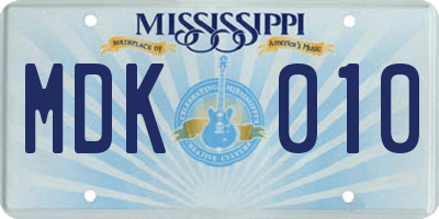 MS license plate MDK010