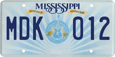 MS license plate MDK012
