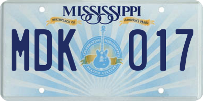 MS license plate MDK017