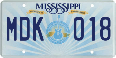 MS license plate MDK018