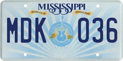 MS license plate MDK036