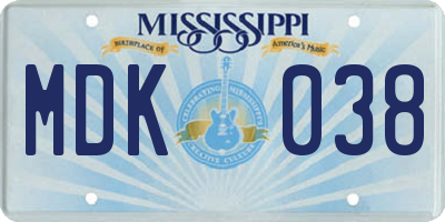 MS license plate MDK038