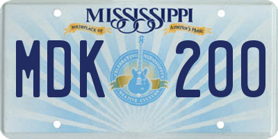 MS license plate MDK200