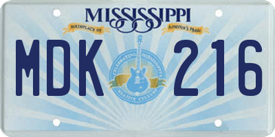 MS license plate MDK216