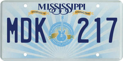 MS license plate MDK217