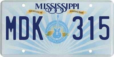 MS license plate MDK315
