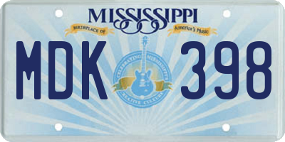 MS license plate MDK398