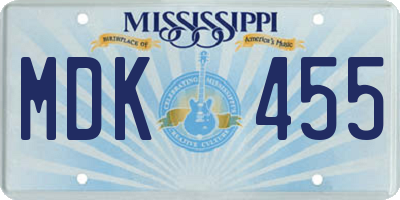 MS license plate MDK455