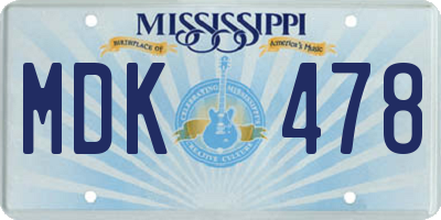 MS license plate MDK478