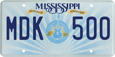 MS license plate MDK500