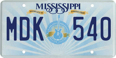 MS license plate MDK540