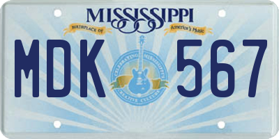 MS license plate MDK567