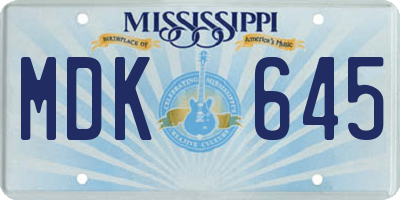 MS license plate MDK645