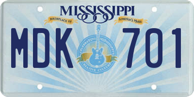 MS license plate MDK701