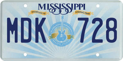 MS license plate MDK728