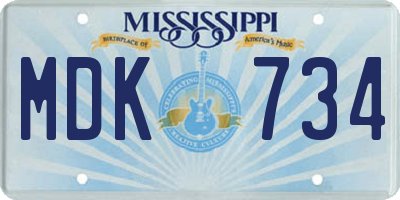 MS license plate MDK734