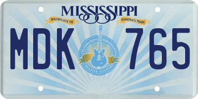 MS license plate MDK765