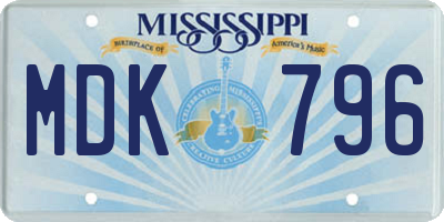 MS license plate MDK796