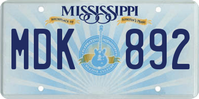 MS license plate MDK892