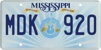 MS license plate MDK920
