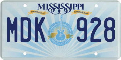 MS license plate MDK928