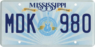 MS license plate MDK980