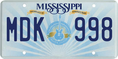 MS license plate MDK998