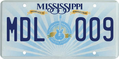 MS license plate MDL009