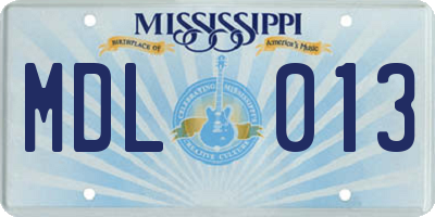 MS license plate MDL013
