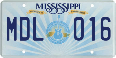 MS license plate MDL016