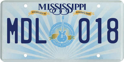 MS license plate MDL018