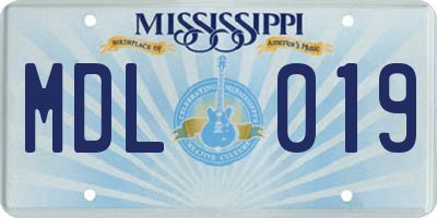 MS license plate MDL019