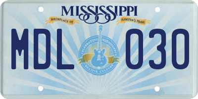 MS license plate MDL030