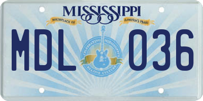 MS license plate MDL036