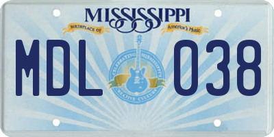 MS license plate MDL038