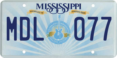 MS license plate MDL077
