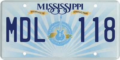 MS license plate MDL118