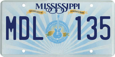 MS license plate MDL135