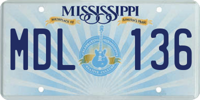 MS license plate MDL136