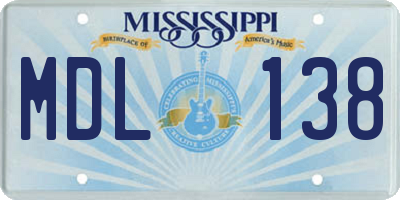 MS license plate MDL138