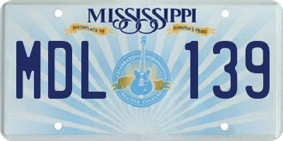 MS license plate MDL139