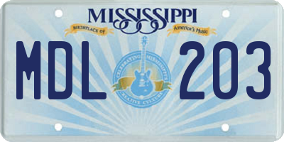 MS license plate MDL203