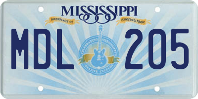 MS license plate MDL205